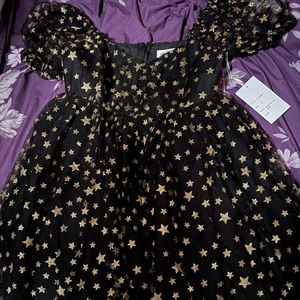 Unique Vintage Glitter Star Babydoll Puff Sleeve Dress- Size Small/4- BNWT.